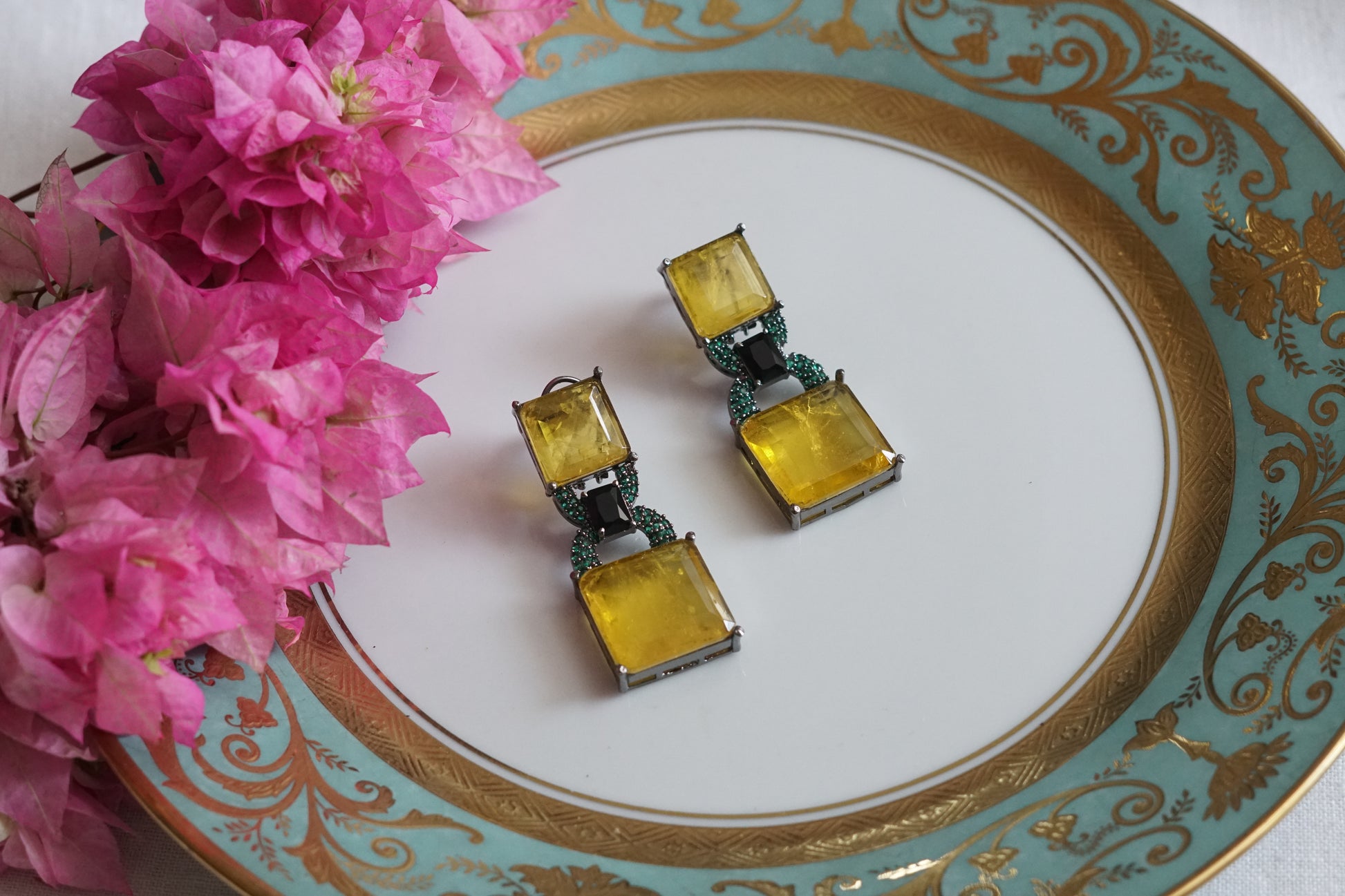 Yellow Doublet Stone Earrings (1-5086)(B) - JEWELSTYLE