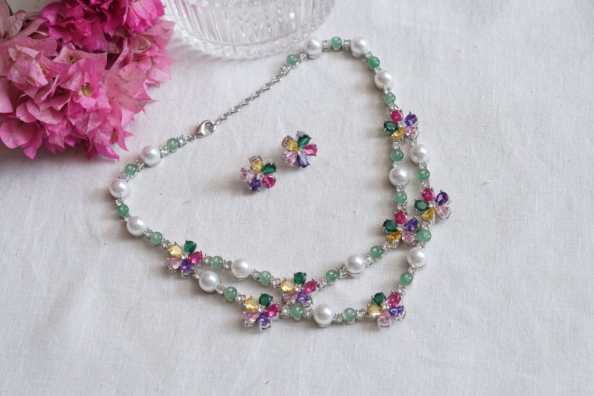 Munti Stone AD Necklace  Set (4-9018)(B) - JEWELSTYLE