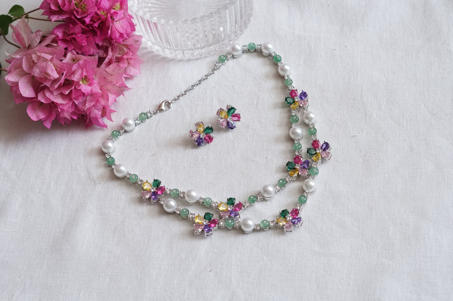 Munti Stone AD Necklace  Set (4-9018)(B) - JEWELSTYLE