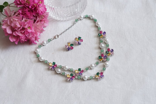 Munti Stone AD Necklace  Set (4-9018)(B) - JEWELSTYLE