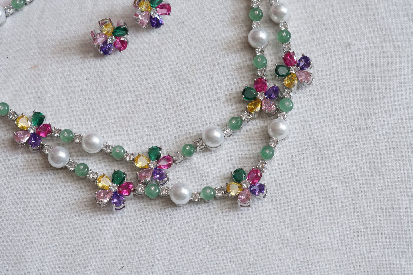 Munti Stone AD Necklace  Set (4-9018)(B) - JEWELSTYLE