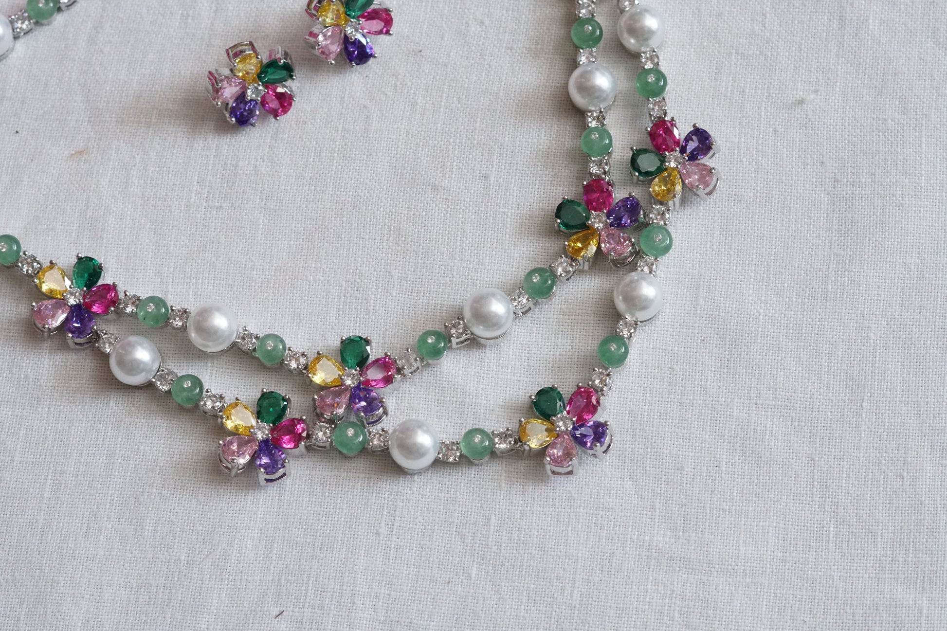 Munti Stone AD Necklace  Set (4-9018)(B) - JEWELSTYLE