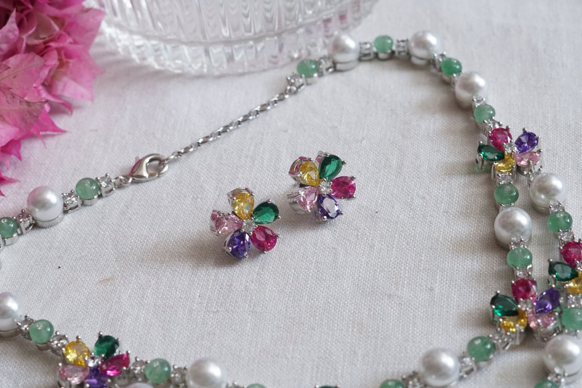 Munti Stone AD Necklace  Set (4-9018)(B) - JEWELSTYLE