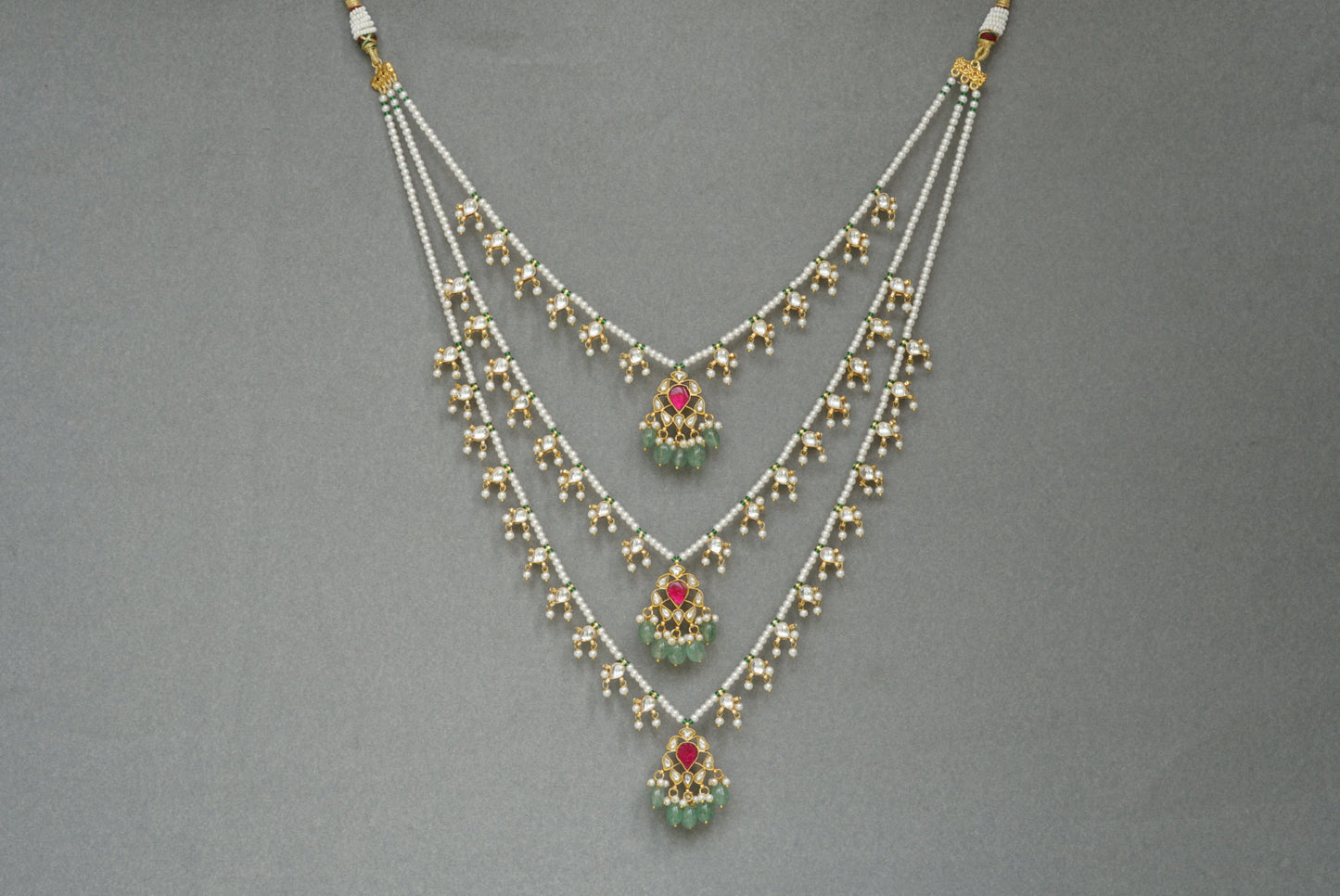 Kundan 3 line Ranihaar necklace (4-6850)(R)(PREORDER)