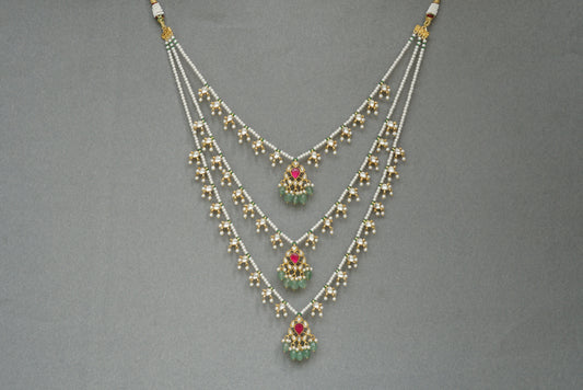 Kundan 3 line Ranihaar necklace (4-6850)(R)(PREORDER)