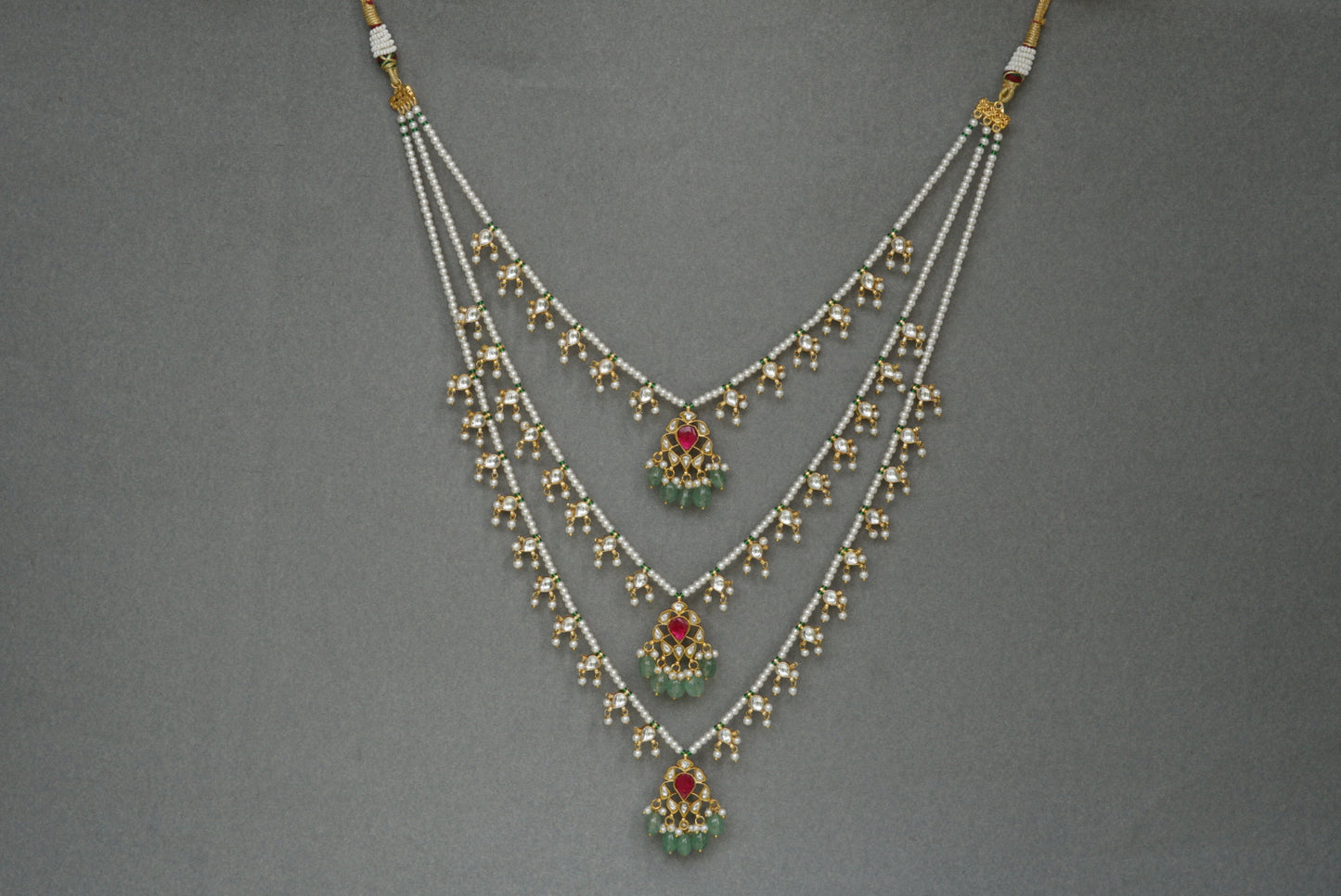 Kundan 3 line Ranihaar necklace (4-6850)(R)(PREORDER)