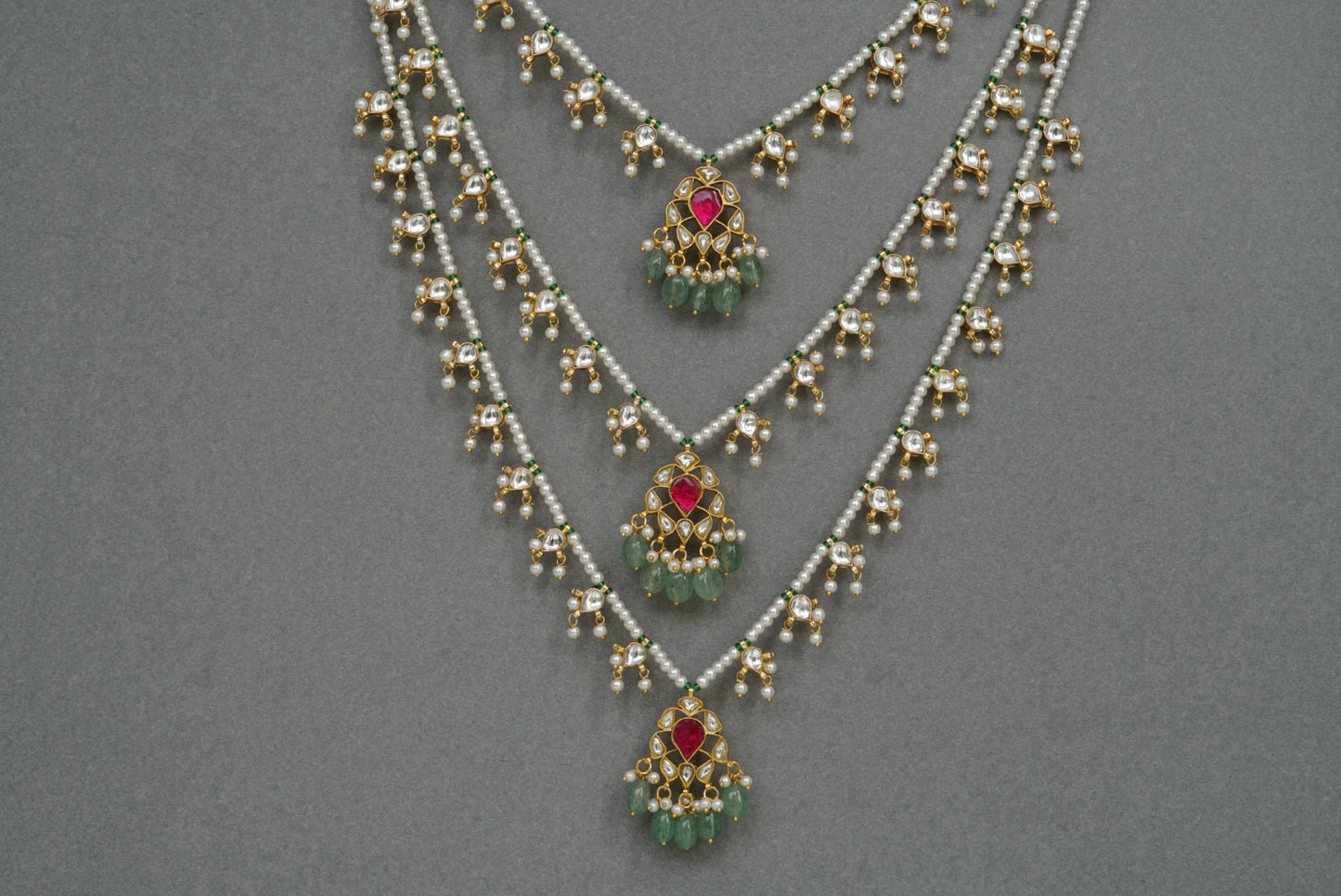 Kundan 3 line Ranihaar necklace (4-6850)(R)(PREORDER)
