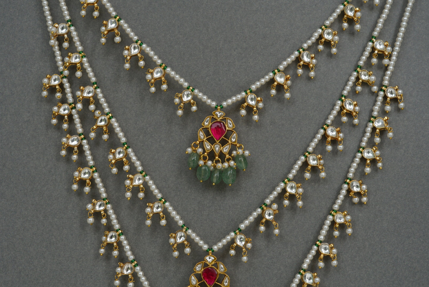 Kundan 3 line Ranihaar necklace (4-6850)(R)(PREORDER)