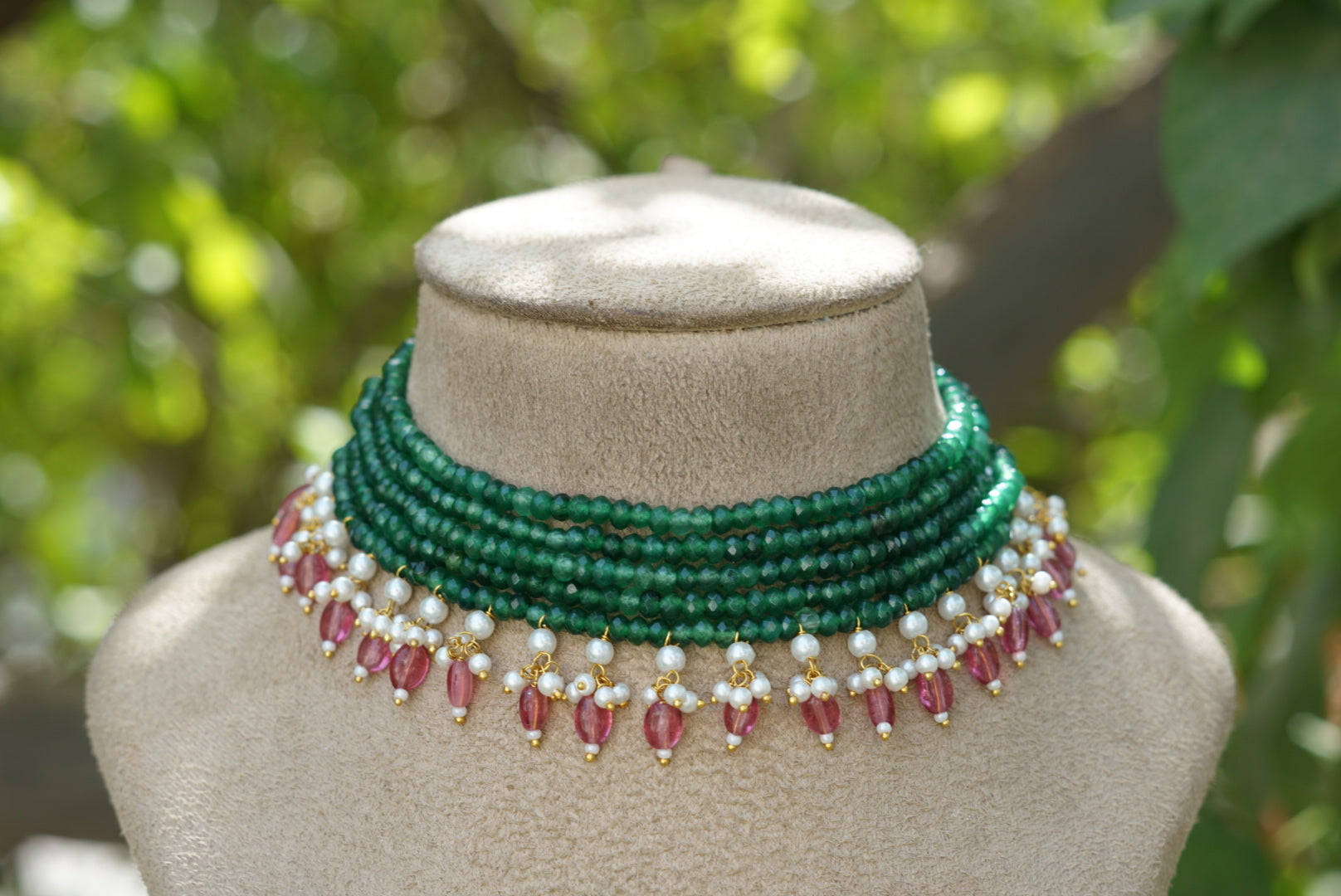 Green Beads choker (4-7172)(N)(OFFER PIECE) - JEWELSTYLE