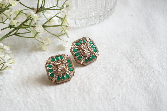 White and green polki studs (1-4651)(B)