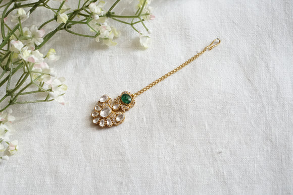Green stone Polki Maangtikka (5-1539)(B)