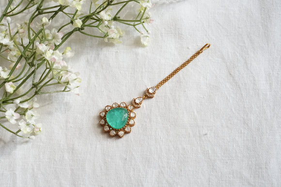 Green stone Polki Maangtikka (5-1538)(B)