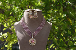 Pink Polki Necklace set (4-7956)(B)