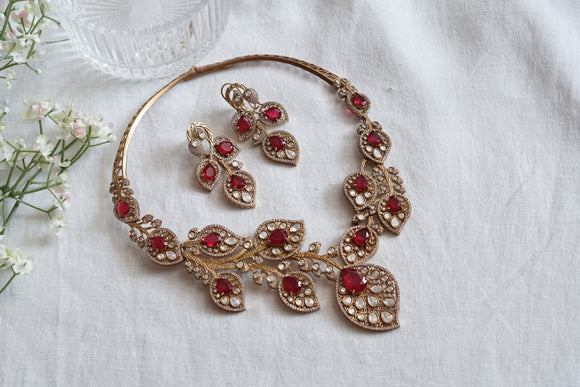 Pink & White Polki necklace (4-8508)(B)