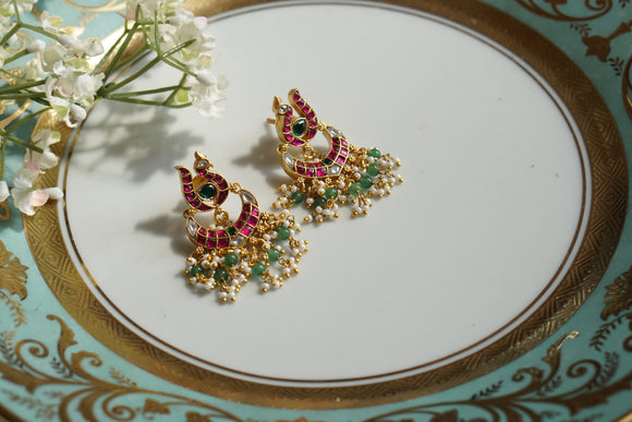 Pink & White Kundan Earrings (1-4673)(K)