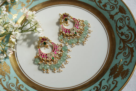 Pink & White Kundan Earrings (1-4672)(K)