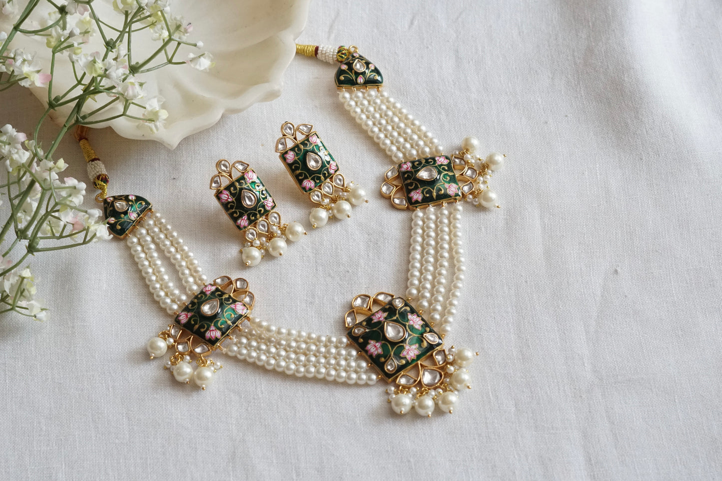 Blue Meena Kundan Necklace Set  (4-9100)(R) - JEWELSTYLE
