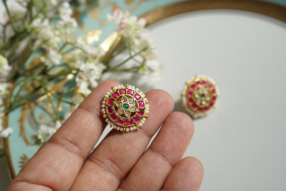 Pink & White Kundan Studs (1-4678)(K)