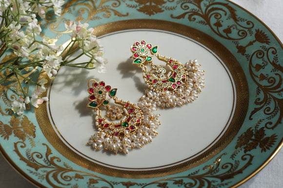 Pink & Green Kundan Earrings (1-4668)(K)