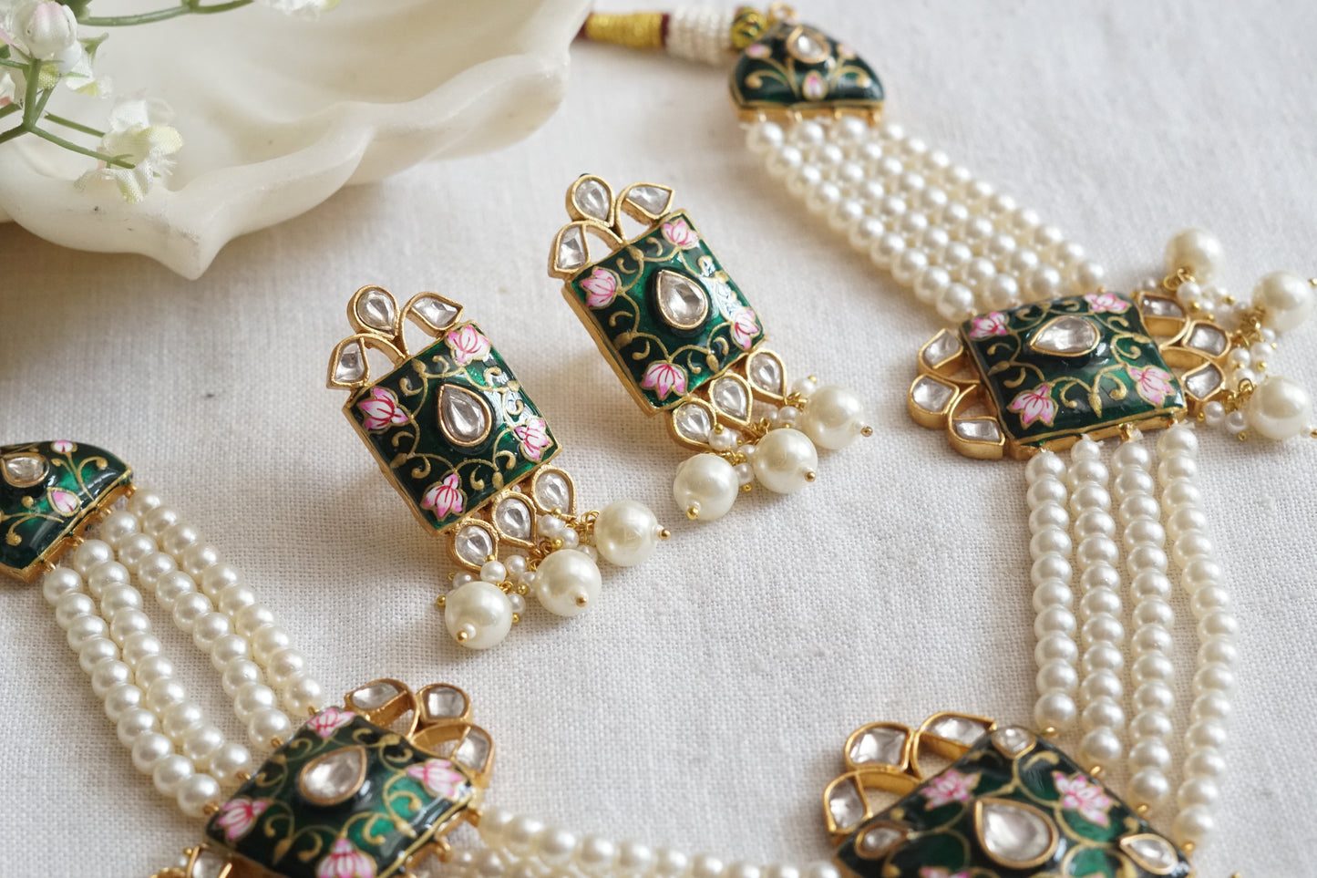 Blue Meena Kundan Necklace Set  (4-9100)(R) - JEWELSTYLE