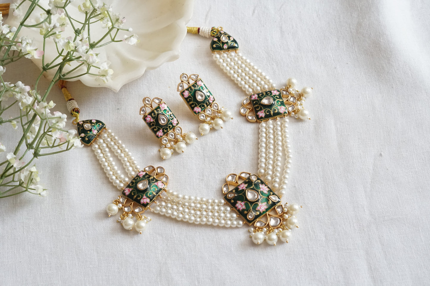 Blue Meena Kundan Necklace Set  (4-9100)(R) - JEWELSTYLE