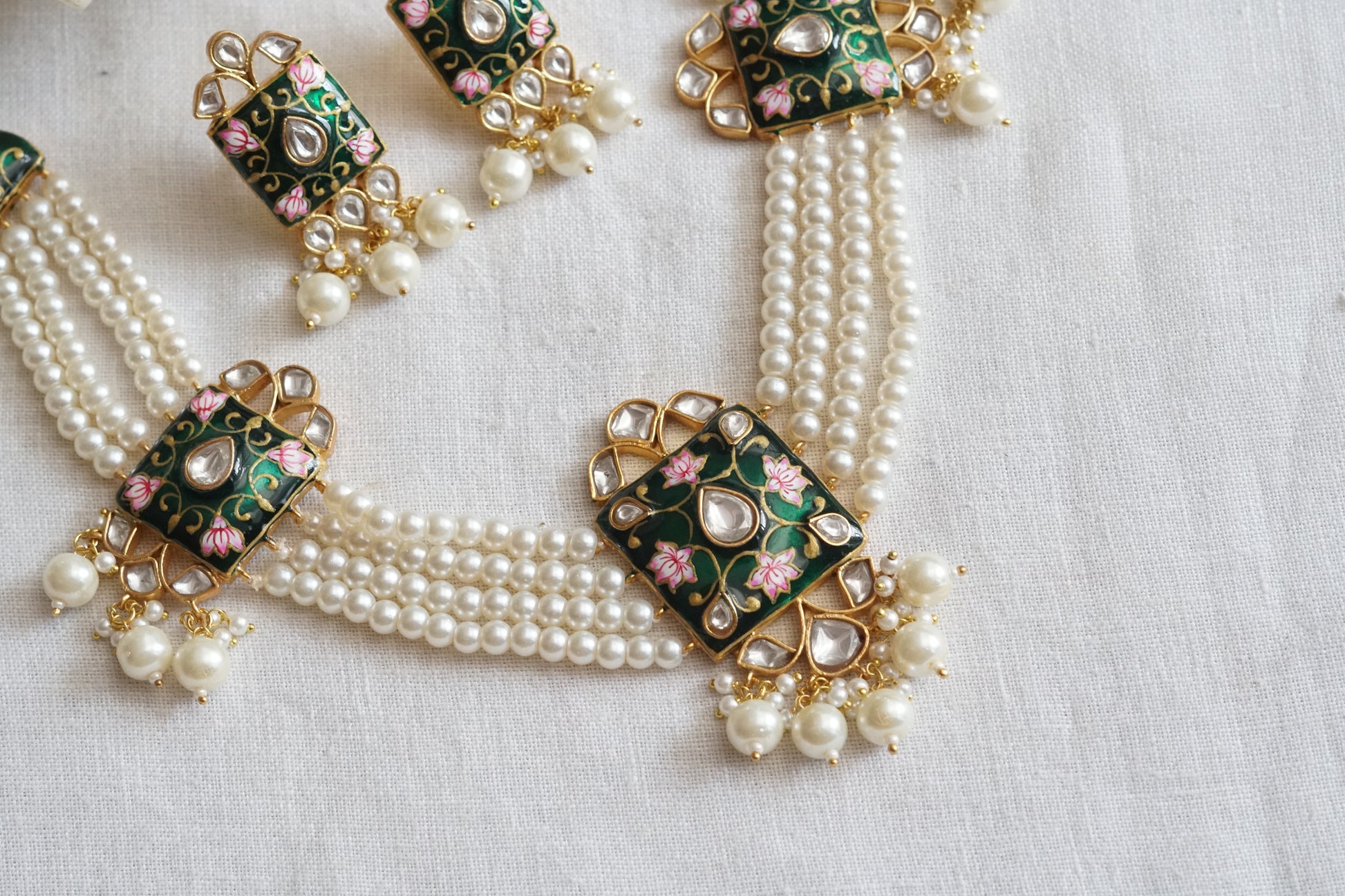 Blue Meena Kundan Necklace Set  (4-9100)(R) - JEWELSTYLE