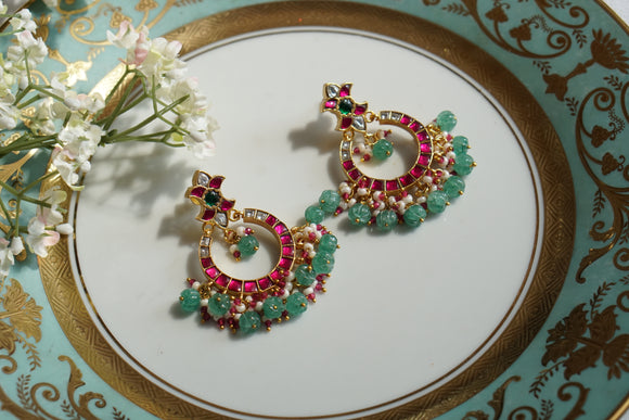 Pink & White Kundan Earrings (1-4671)(K)