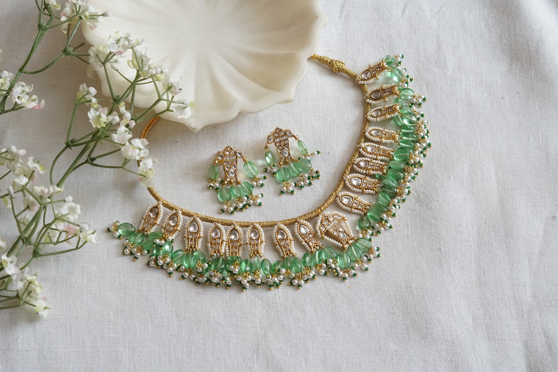 Fish Kundan Necklace Set  (4-9099)(R) - JEWELSTYLE