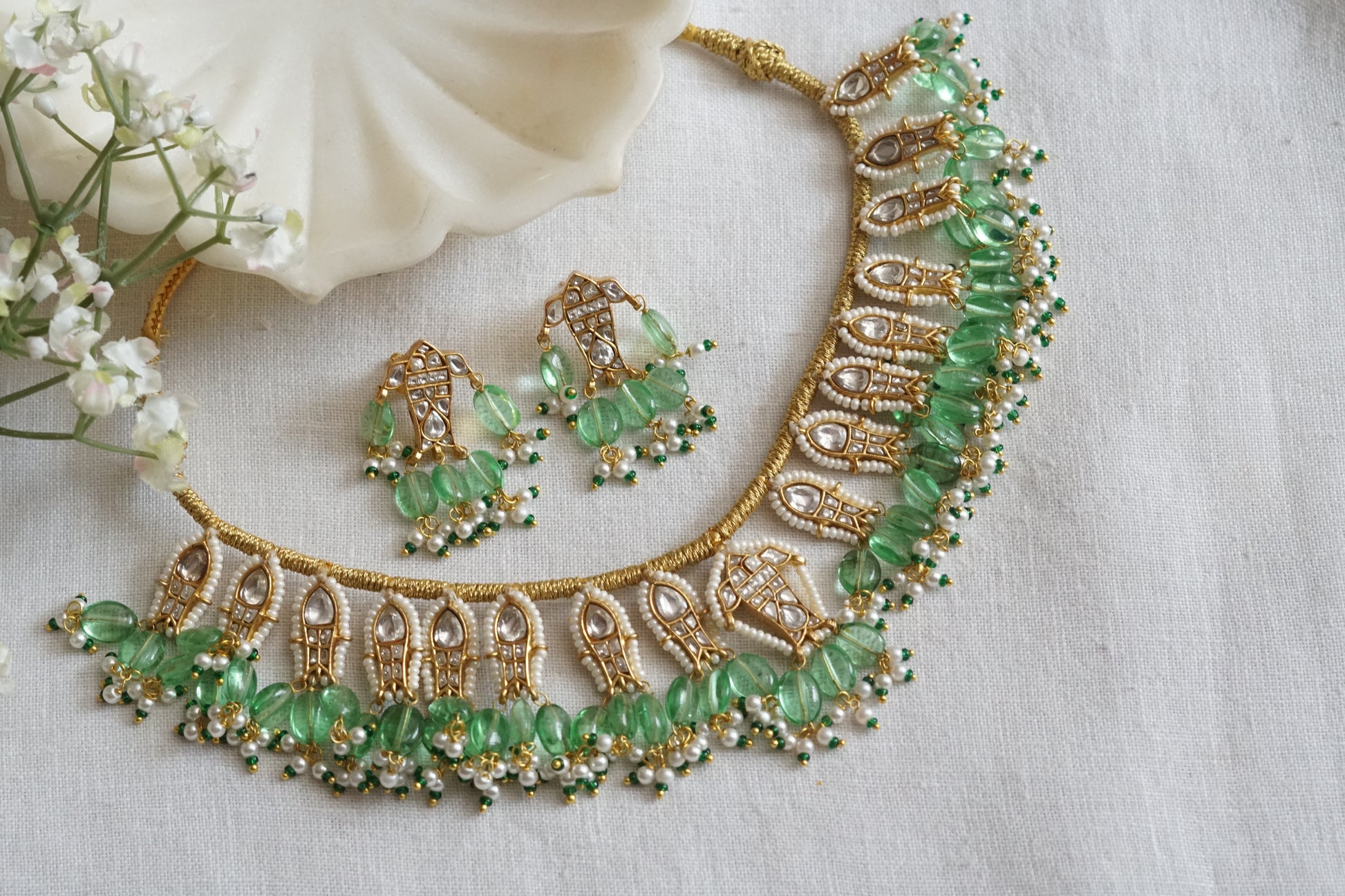 Fish Kundan Necklace Set  (4-9099)(R) - JEWELSTYLE