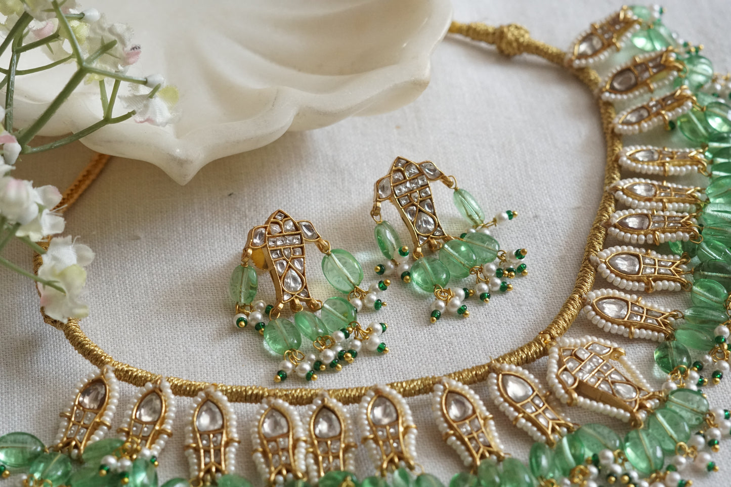 Fish Kundan Necklace Set  (4-9099)(R) - JEWELSTYLE