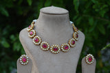 Pink stone kundan necklace set (4-6852)(R)(PREORDER)