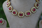 Pink stone kundan necklace set (4-6852)(R)(PREORDER)