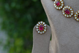 Pink stone kundan necklace set (4-6852)(R)(PREORDER)