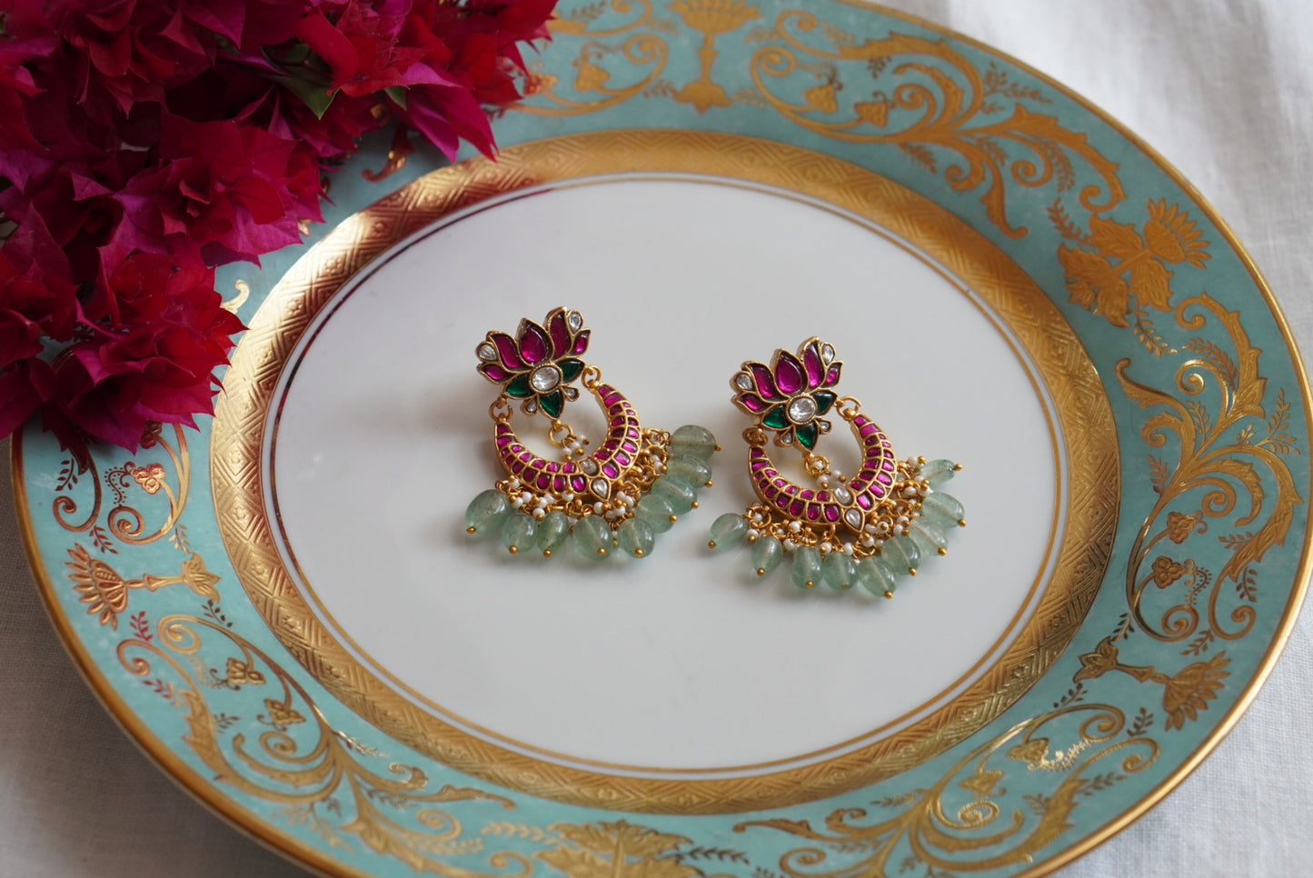 Lotus Kundan Earrings  (1-4092)(K)(PREORDER)