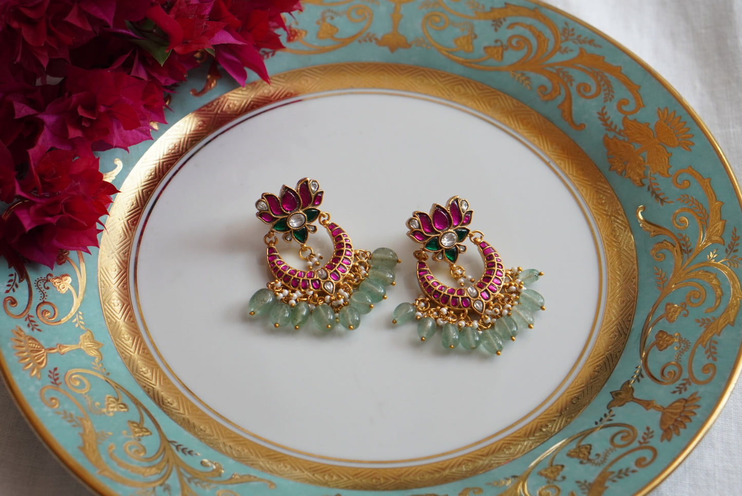 Lotus Kundan Earrings  (1-4092)(K)(PREORDER)