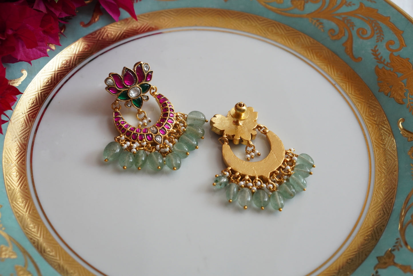 Lotus Kundan Earrings  (1-4092)(K)(PREORDER)