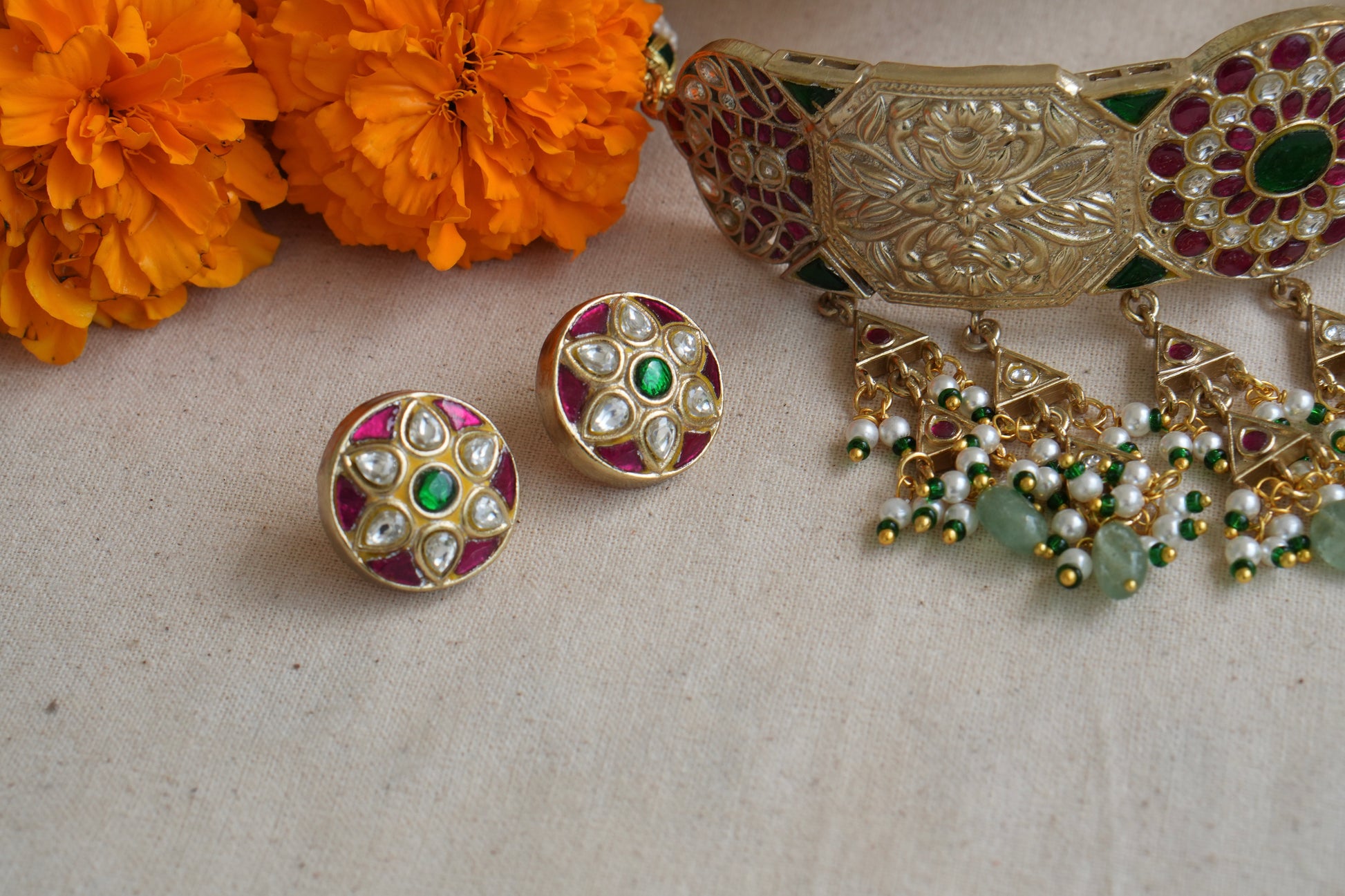Kundan  Choker Set (4-9011)(R) - JEWELSTYLE