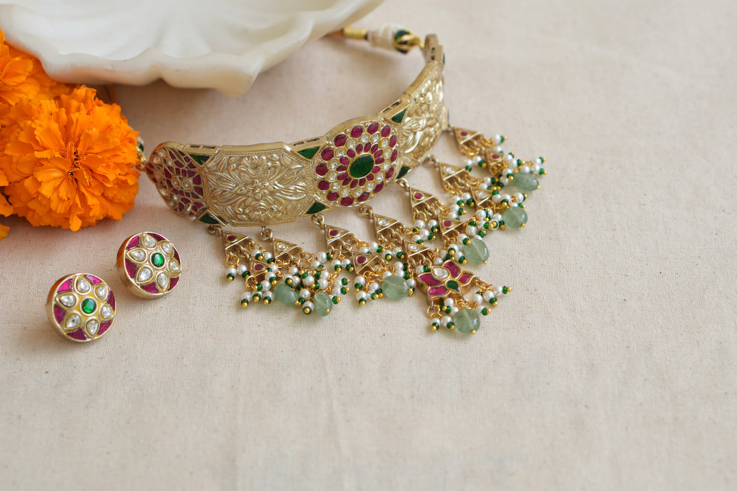 Kundan  Choker Set (4-9011)(R) - JEWELSTYLE