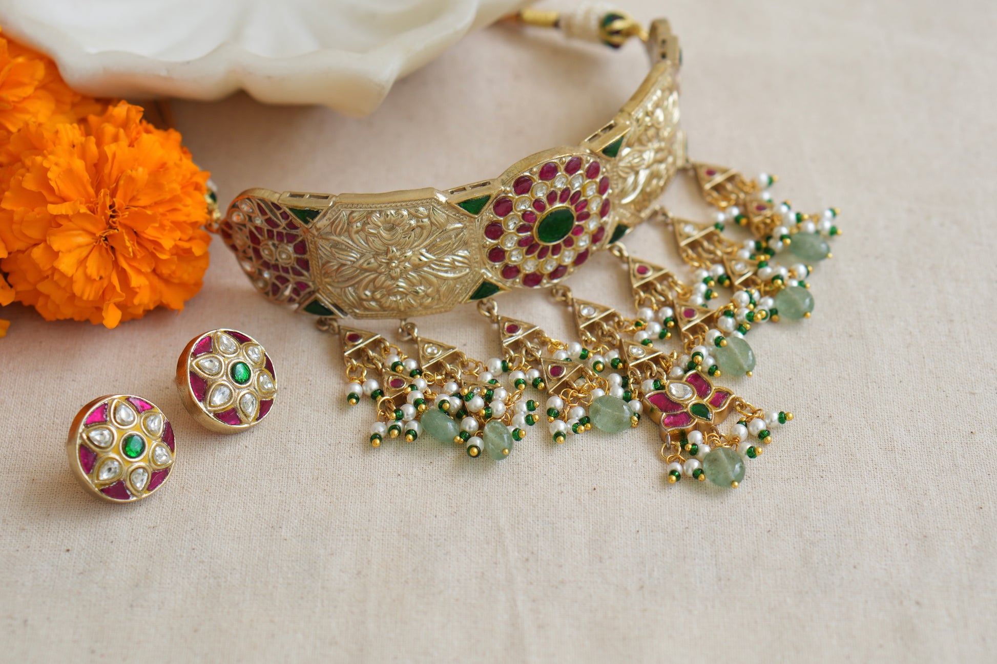 Kundan  Choker Set (4-9011)(R) - JEWELSTYLE
