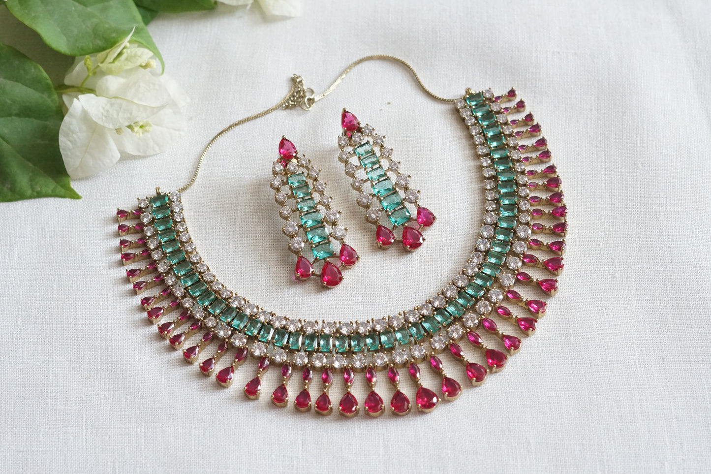 Pink and aqua stone Necklace Set (4-9137)(from turkey) - JEWELSTYLE