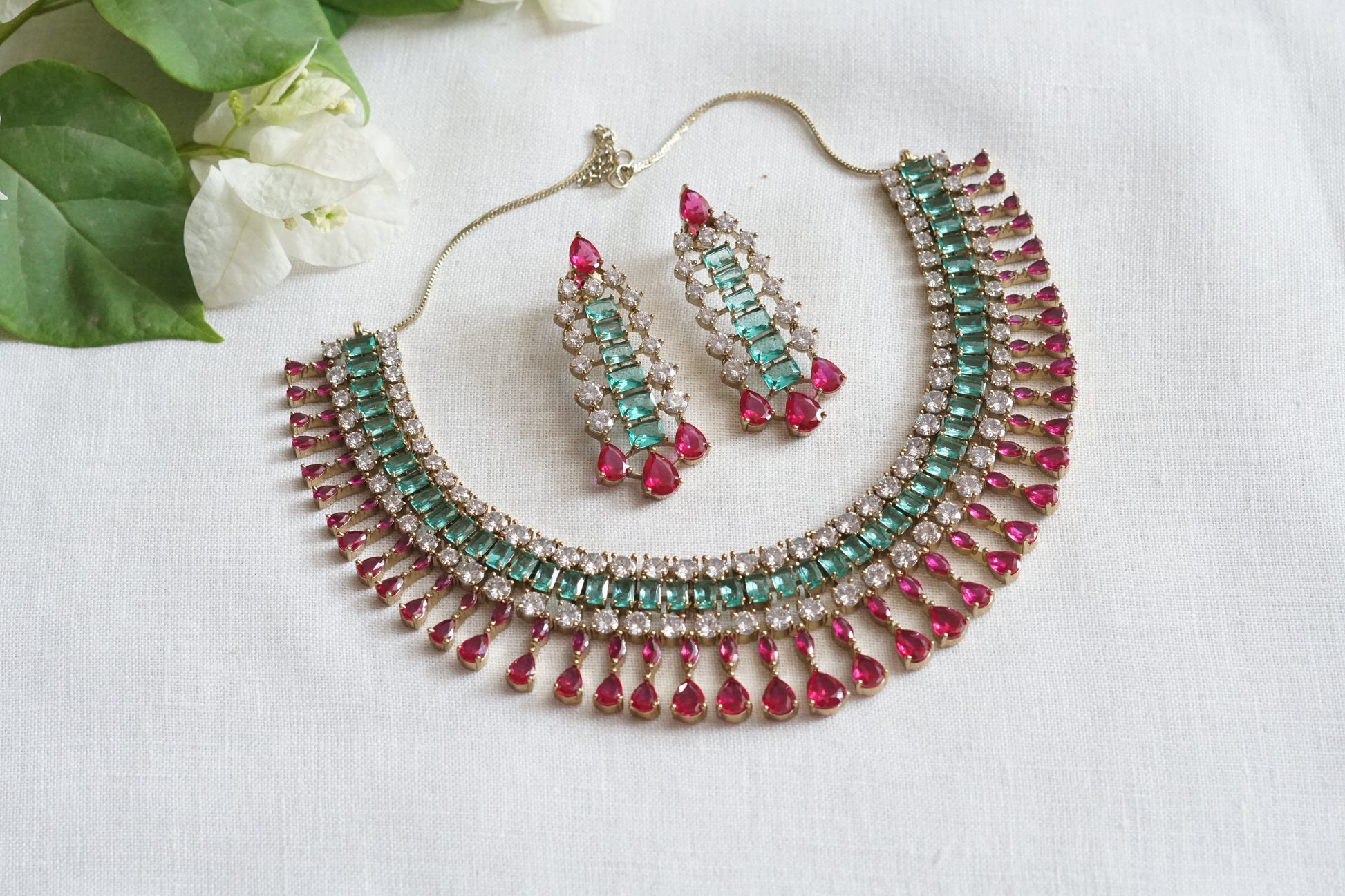 Pink and aqua stone Necklace Set (4-9137)(from turkey) - JEWELSTYLE