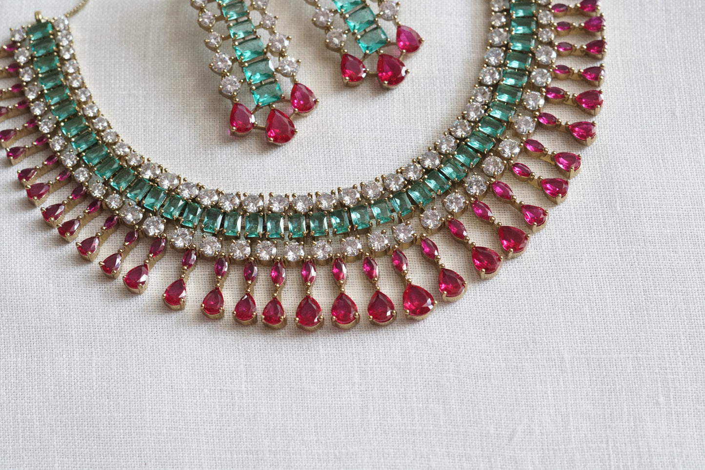 Pink and aqua stone Necklace Set (4-9137)(from turkey) - JEWELSTYLE