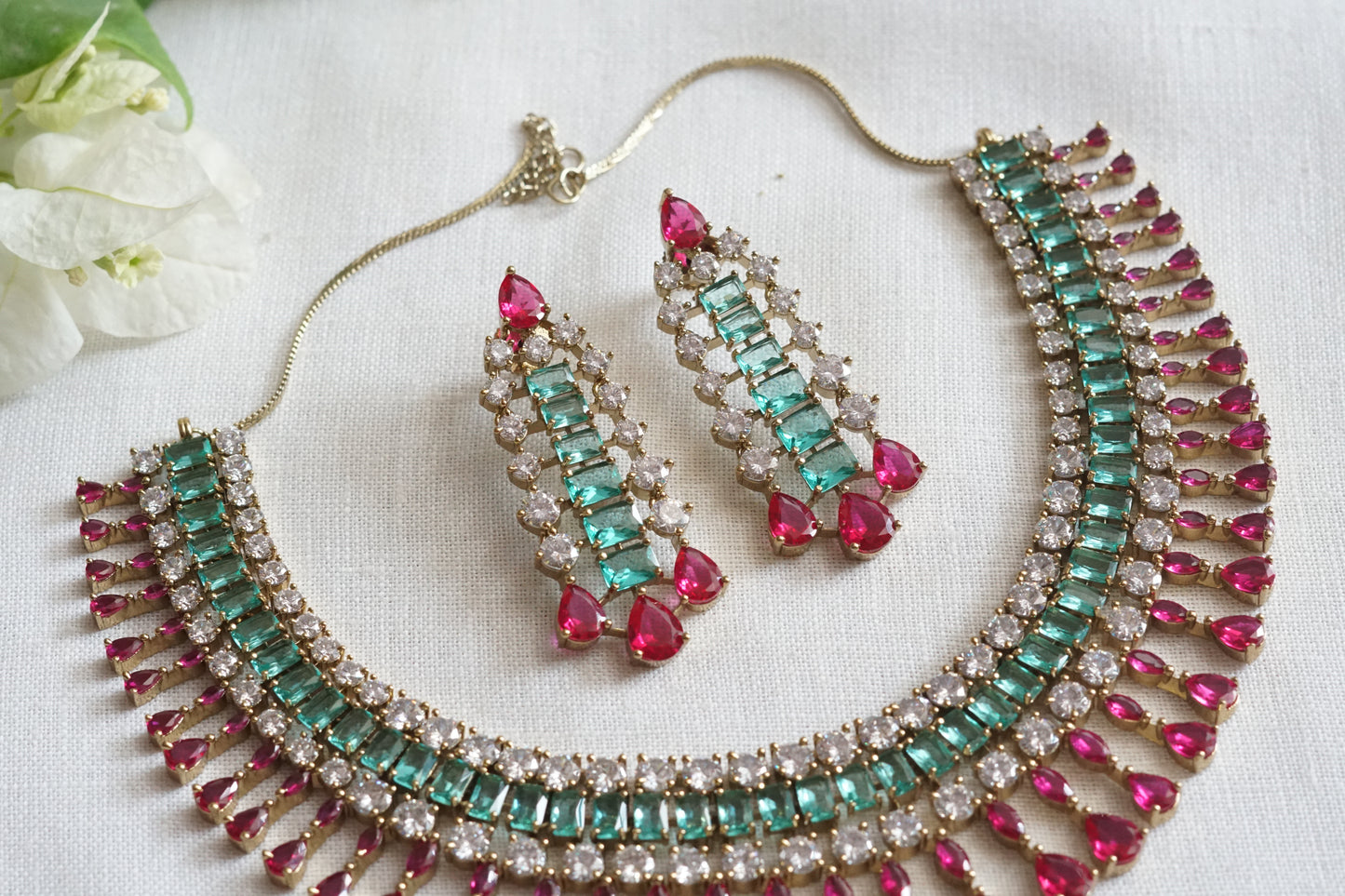 Pink and aqua stone Necklace Set (4-9137)(from turkey) - JEWELSTYLE