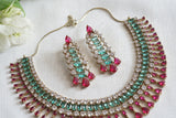 Pink and aqua stone Necklace Set (4-9137)(from turkey) - JEWELSTYLE