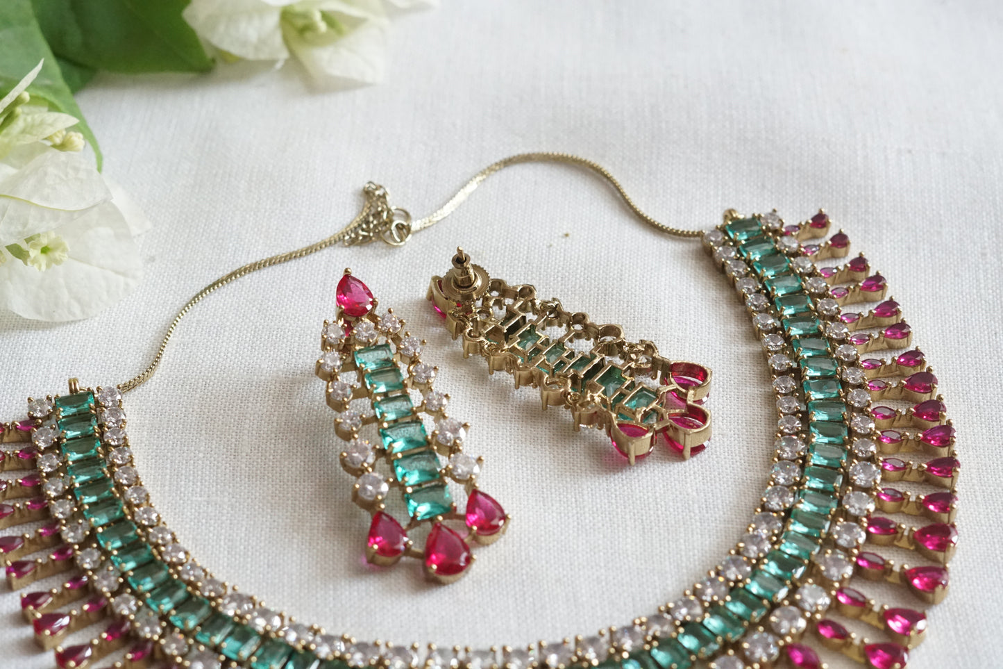 Pink and aqua stone Necklace Set (4-9137)(from turkey) - JEWELSTYLE