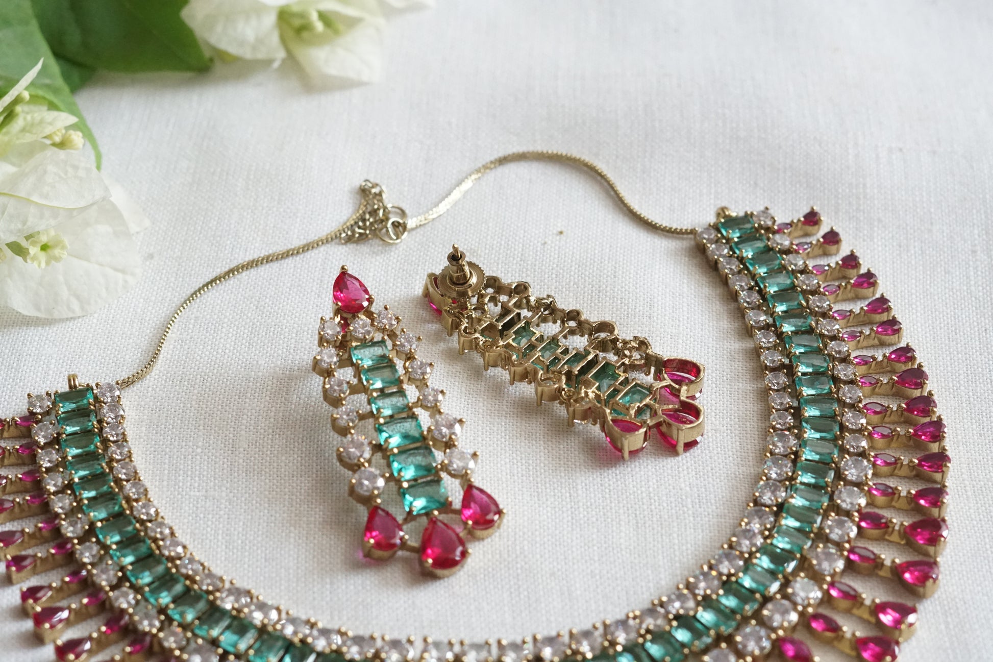 Pink and aqua stone Necklace Set (4-9137)(from turkey) - JEWELSTYLE