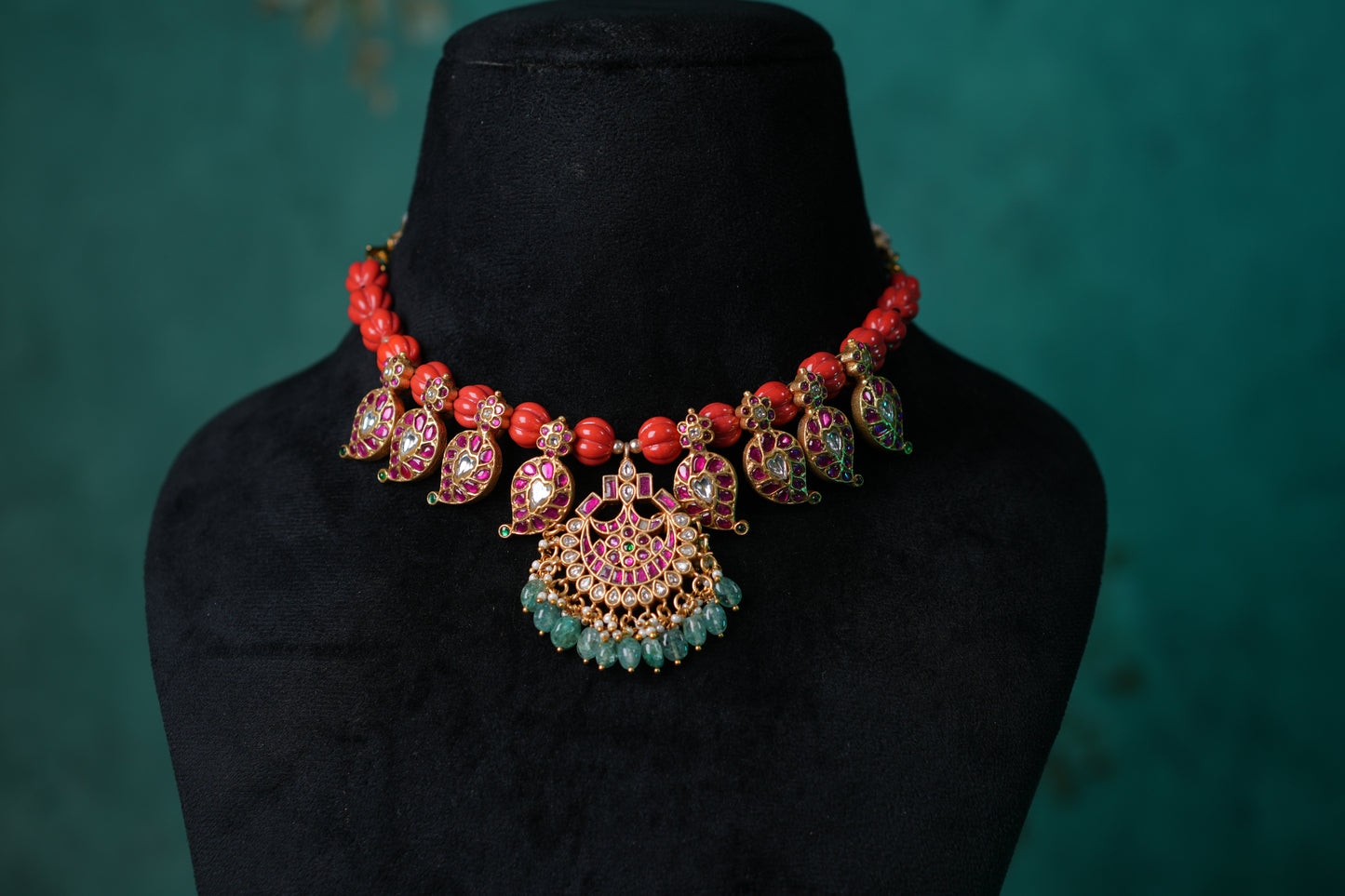 Kundan Coral Mango Necklace (4-9022)(K)