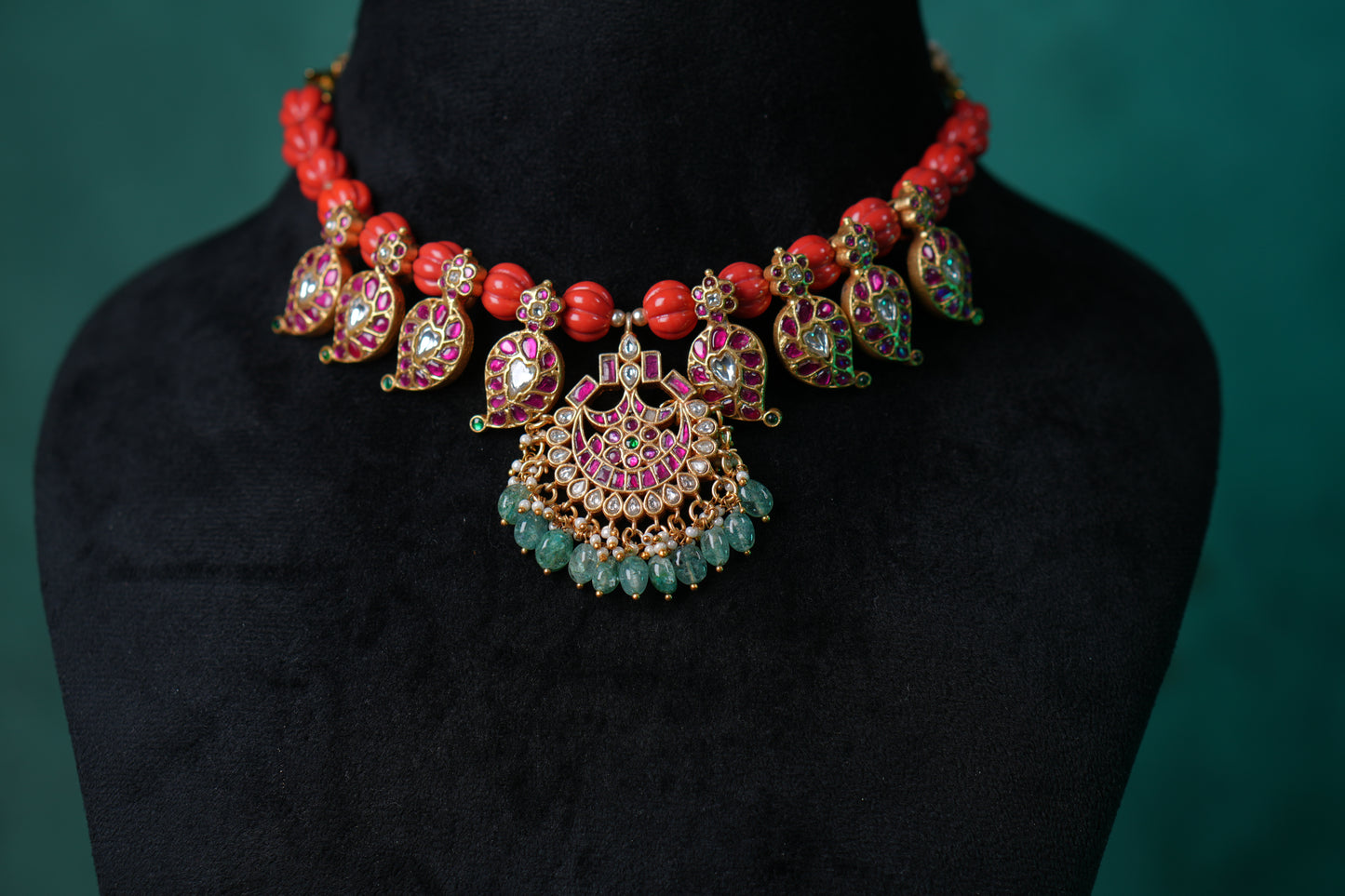 Kundan Coral Mango Necklace (4-9022)(K)