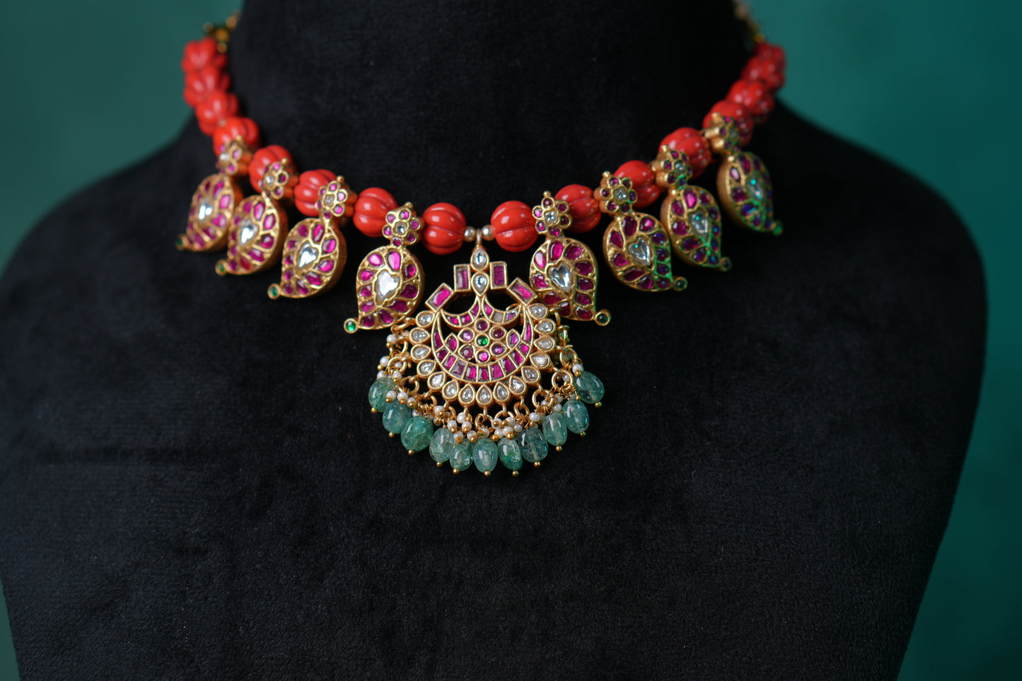 Kundan Coral Mango Necklace (4-9022)(K)