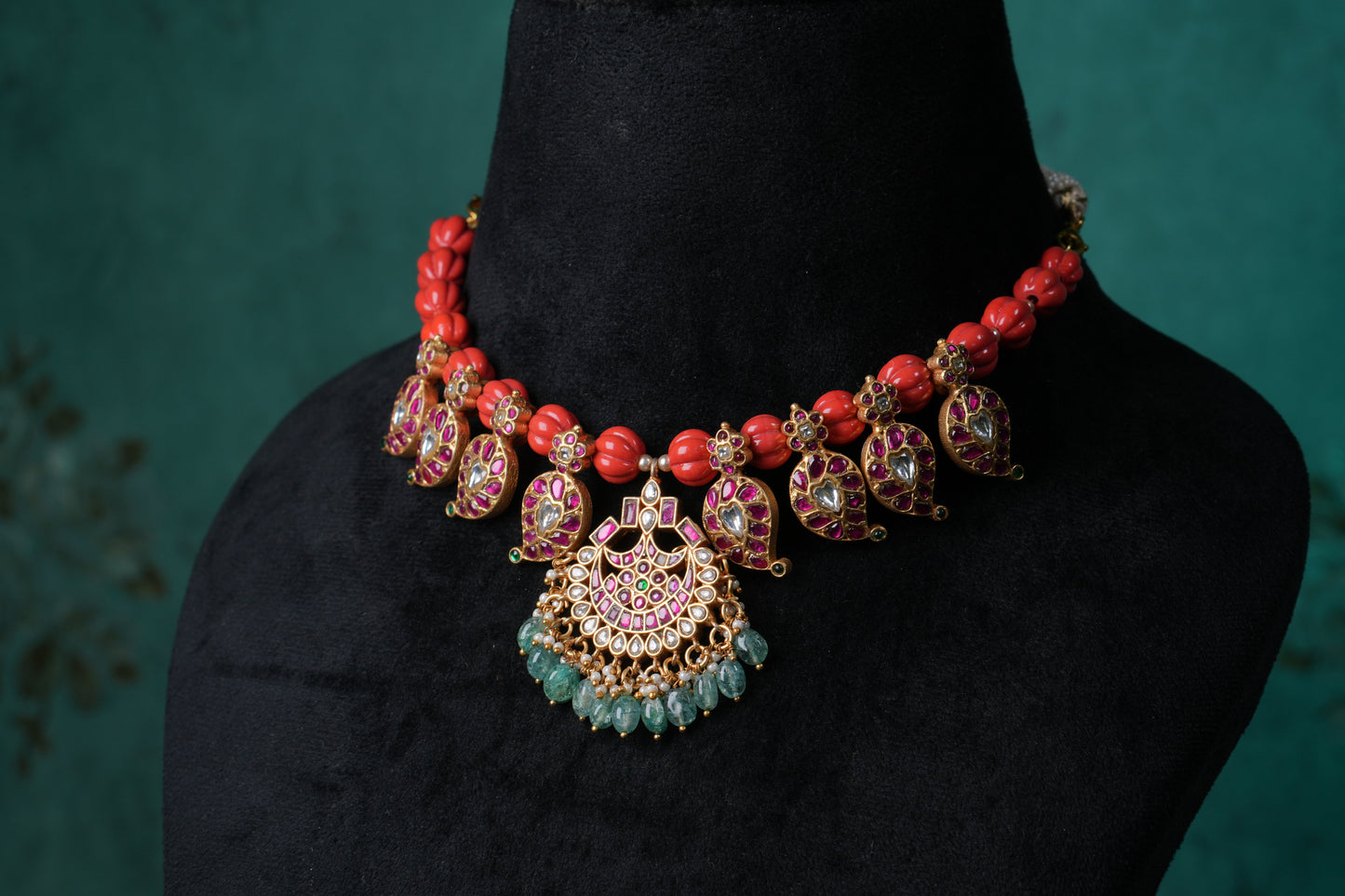 Kundan Coral Mango Necklace (4-9022)(K)